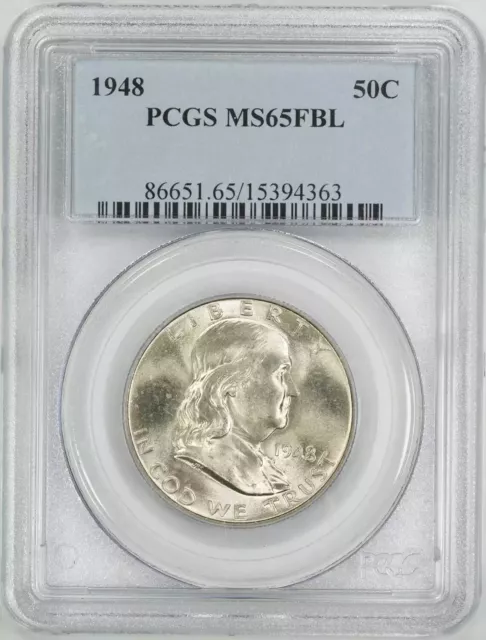 1948 Franklin Half Dollar 50C Pcgs Ms 65 Fbl Mint Unc - Full Bell Lines (363)