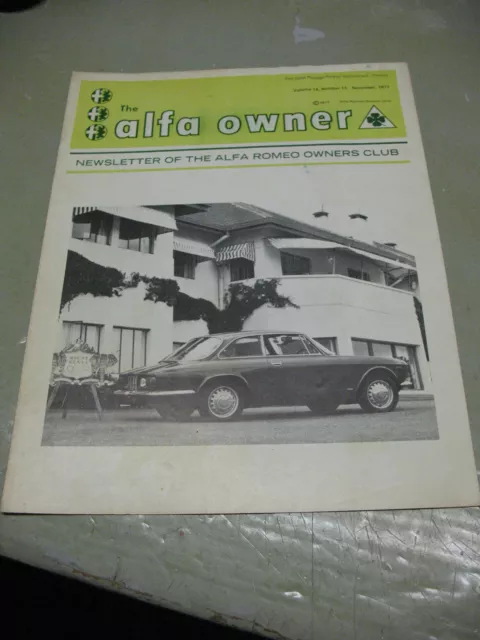 ALFA  ROMEO OWNERS CLUB  NEWSLETTER  (KENYA) VOL. 14 No. 11    NOVEMBER  1971