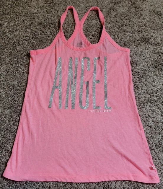 Victoria's Secret Medium Angel Wings Bright Pink Tank Top Sequin Shirt Glitter