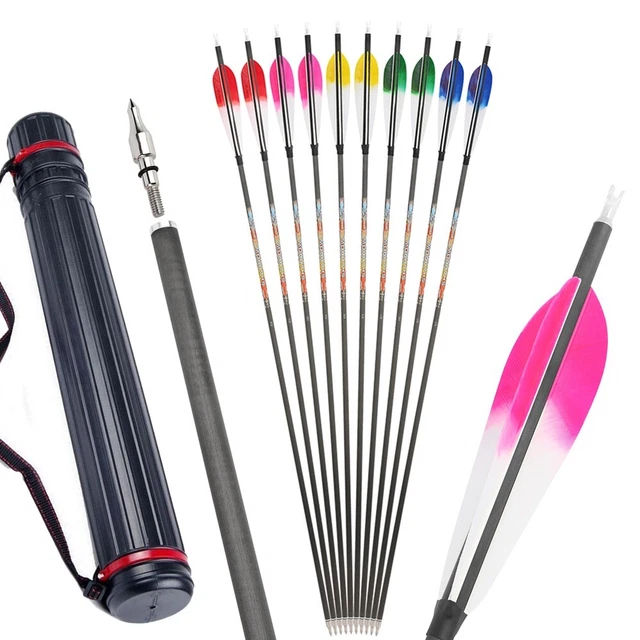 31''Archery Pure Carbon Arrows SP250-600 5''Feather Recurve Compound Bow Hunting