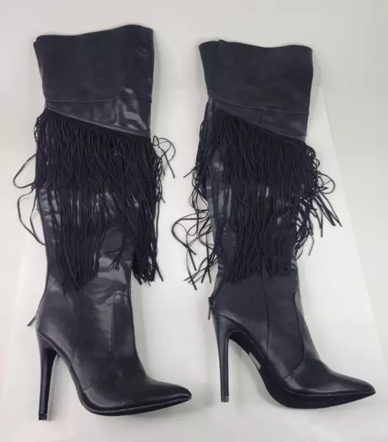 Michael Antonio size 7.5  7 1/2  black thigh high stacked heel stiletto boots