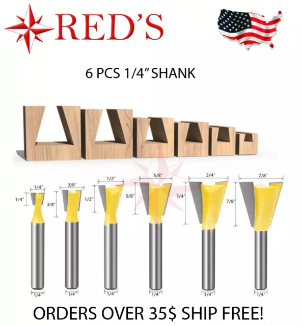 REDS Y72809-4 - 6 Piece Dovetail Router Bit Set 1/4" Shank