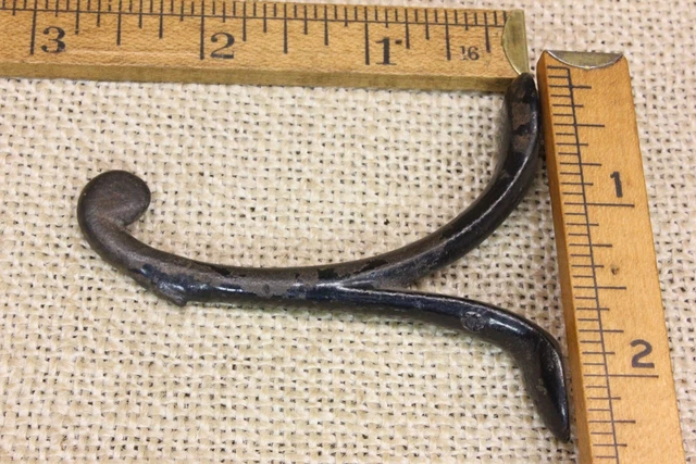 2 Old Single Coat Hooks School Farmhouse Cast Iron Vintage 1850’s Screw in 2 3/4 3