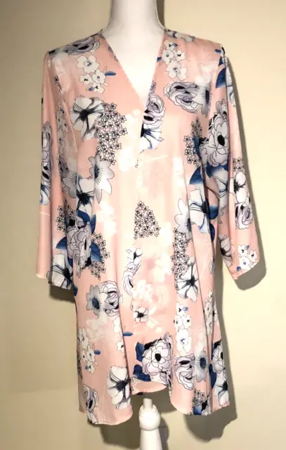 Pink Milly Kimono Duster Swimsuit Coverup, L 3/4 Sleeve Beautiful Peach Floral