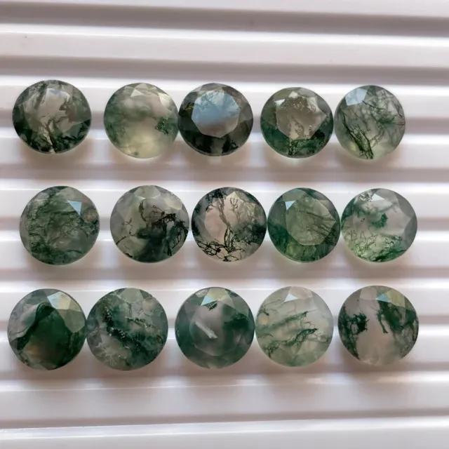 [Wholesale] Natural Moss Agate Faceted Round Shape Loose Gemstone 2