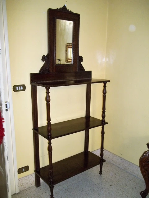 Antigua Etagere 800 , Nuez Sólido Con Estantes E Espejo