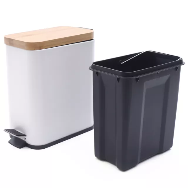 11 Liter Mülleimer Bad Küchen Eimer Treteimer Abfallsammler mit Bambus Deckel