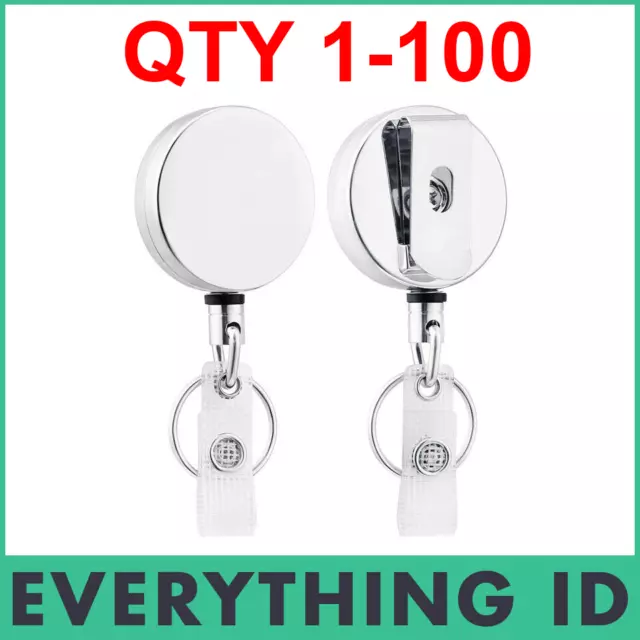 Bulk Pack Silver Premium Metal Retractable Badge Holder Id Key Card Chain Reel