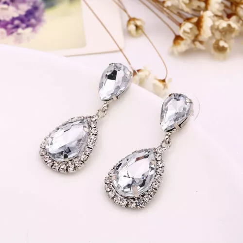 Dangle Women Rhinestone Earrings Teardrop 1 Jewelry Glitter Crystal Drop Pair 3