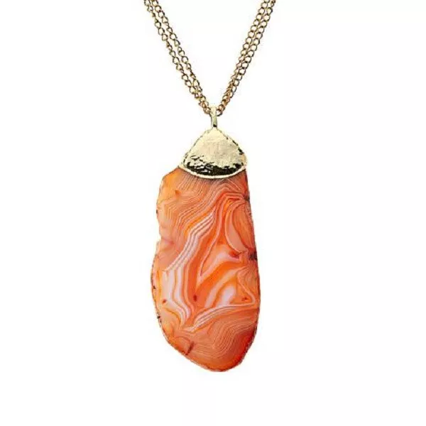 HSN JK NY Goldtone Copper Color Agate Double Strand Pendant 20"  Necklace