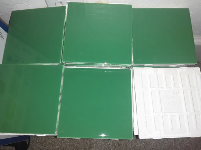 Lot 64x Emerald Green Ceramic Tile 4x4 4.25" Subway Square Vintage Mid Century