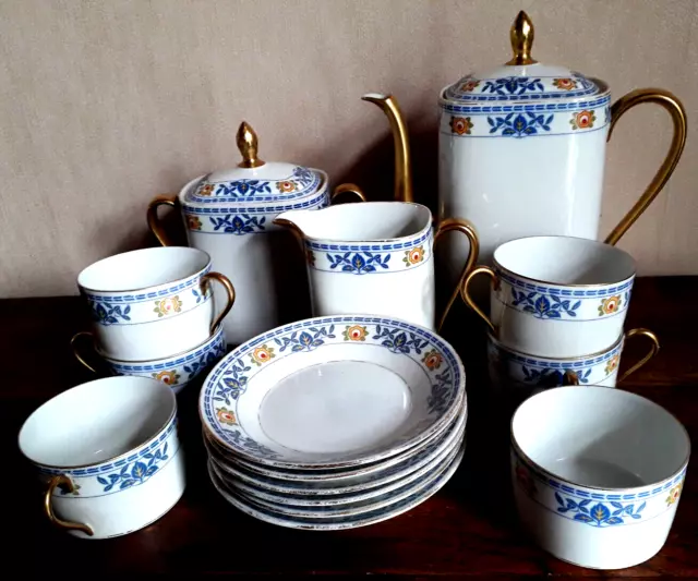 Service THE: 6Tasses ,théière, pot à lait, sucrier. B & Cie. Limoges Bernardaud.