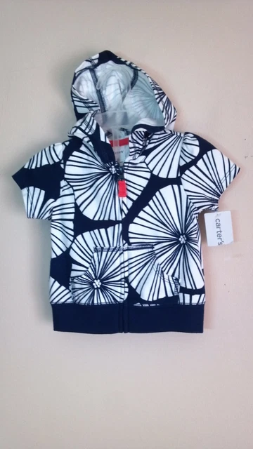 Carter's Baby Girl Hooded Jacket, 6 Months, Black & White, Zip-Up