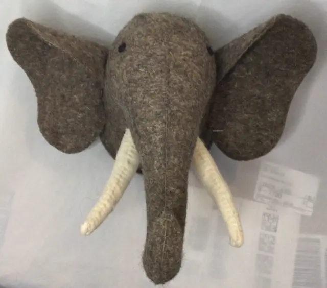 Fiona Walker Felt Elephant Head with Tusks Wall Décor for Nursery Child’s Room