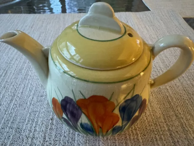 A rare early Clarice Cliff Athens Tea pot "Autumn Crocus" pattern 1950