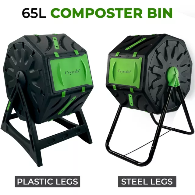 65L Garden Compost Bin, Barrel Rotating Composter with Steel Legs and Air Holes