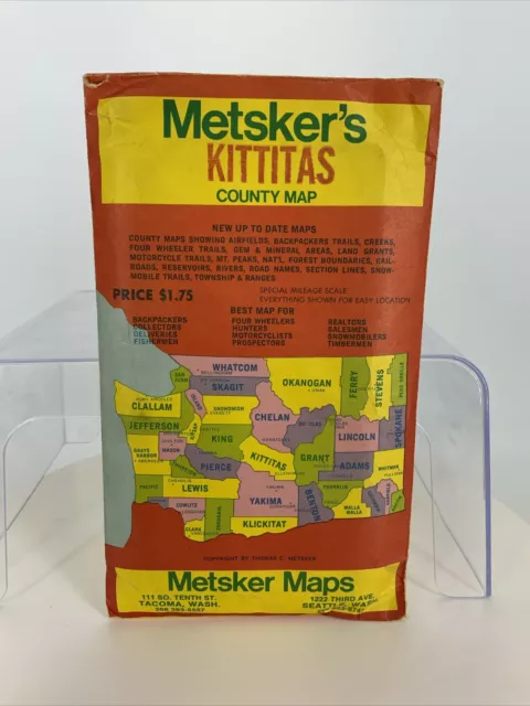 Metsker's Map of Kittitas County, Washington Vintage County Backpacking