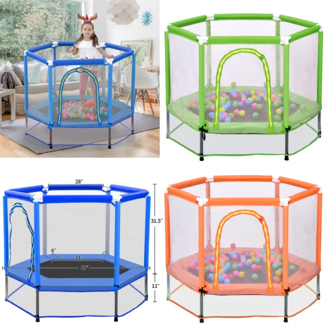 55'' Toddlers Trampoline Mini Trampoline with Safety Enclosure Net and Balls