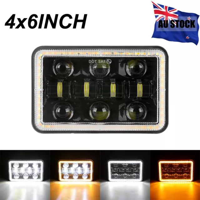 4x6" Inch LED Headlight Rectangle DRL Hi-Lo Projector Sealed Beam Turn Headlamp