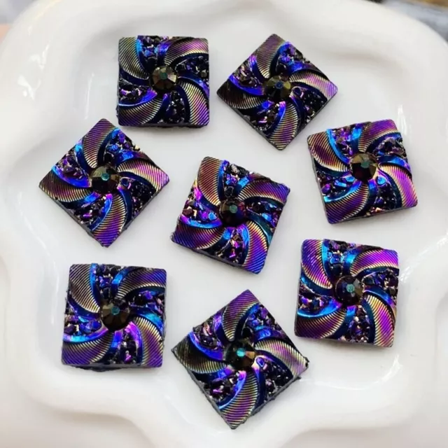 20 x Square Embellishment Gem Cabochon Flatback embossed Swirl Vortex 10mm 2tone