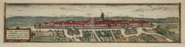 Ulm Gesamtansicht Original kolorierte Kupferstich Braun Hogenberg 1572