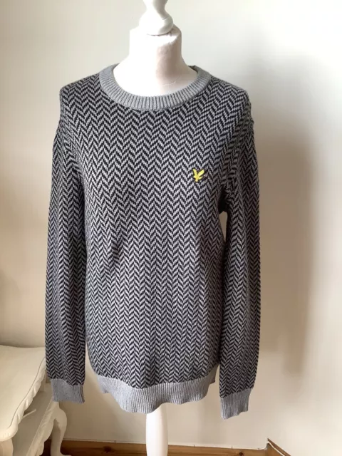 BNWT LYLE & SCOTT Vintage Black Grey Herringbone Jumper Sweater Size Small Mod