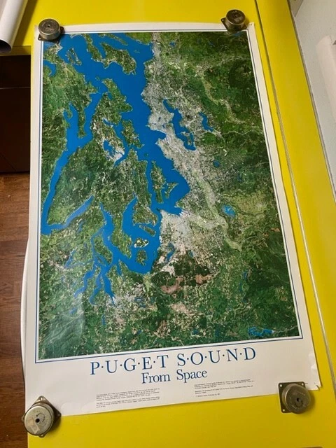VINTAGE PUGET SOUND From Space 1987 Satellite Map Poster Seattle ...