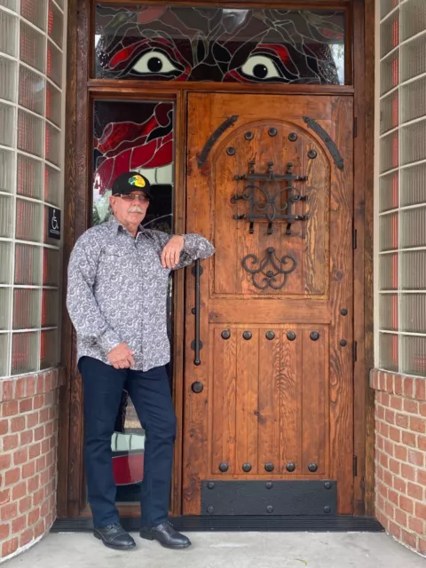 Rustic reclaimed lumber square top door solid wood castle winery speakeasy