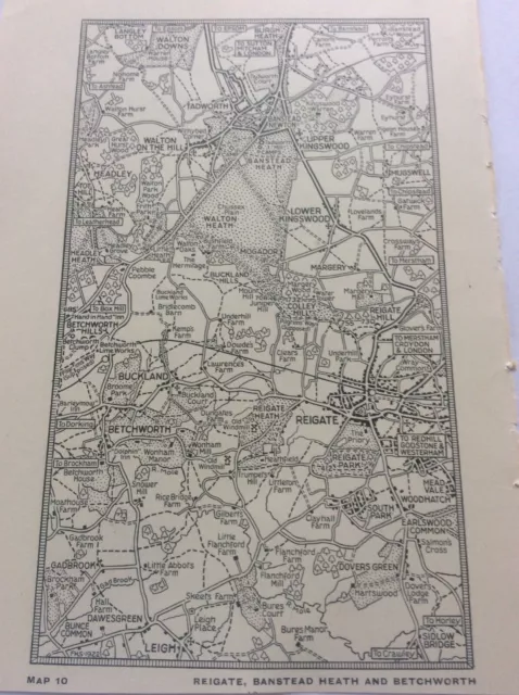 Reigate Banstead Heath Betchworth c1920 Antique Map London South of Thames 7x4”
