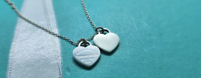 Authentic Tiffany & Co Mini Double Heart Tag Necklace. RRP £250 2