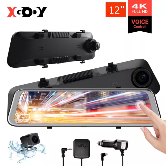 XGODY 12'' GPS WIFI Dashcam Rückspiegel Auto Touchscreen Dual Lens Unfall Kamera