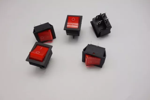 5Pcs Red Light Illuminated 2 Position ON/OFF Boat Rocker Switch 4 Pin 12V DC/AC