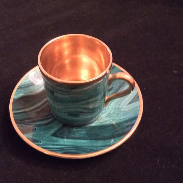 Derby Minoprio Coffee Demitasse Cup Saucer Malachite Green Gold England Vtg