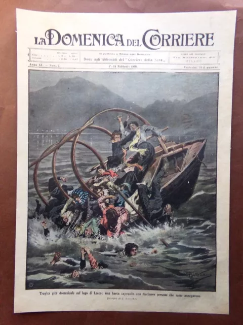 Copertina Domenica Corriere nr.6 del 1909 Tragica Gita al Lago di Lecco Annegati