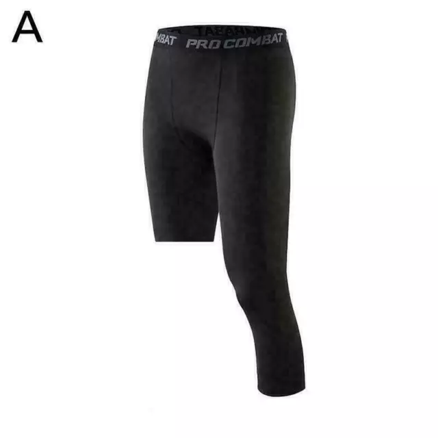 XXXL BLACK-LEFT MEN'S 3/4 Compression Pants One-Leg Tights