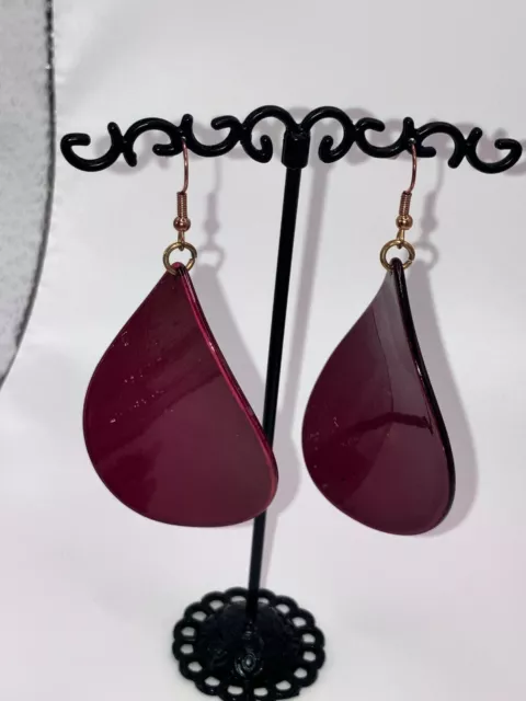 Red Curved Tear Drop 2.75 Inch Long Wire Earrings! 3