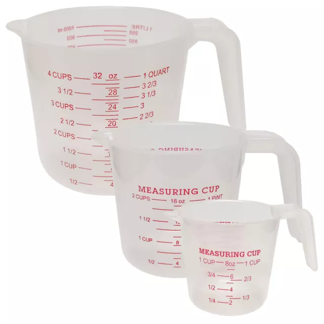 3er SET Messbecher 1L 500ml 250ml Becher Backen Kochen Liter Zucker Mehl Skala