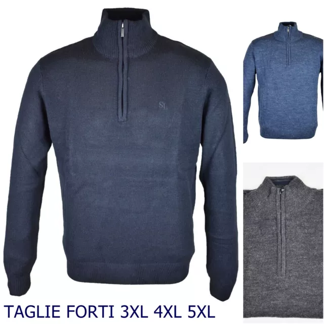 Maglione Uomo Taglie Forti Lana con Zip a Collo Alto Dolcevita Maglia Invernale