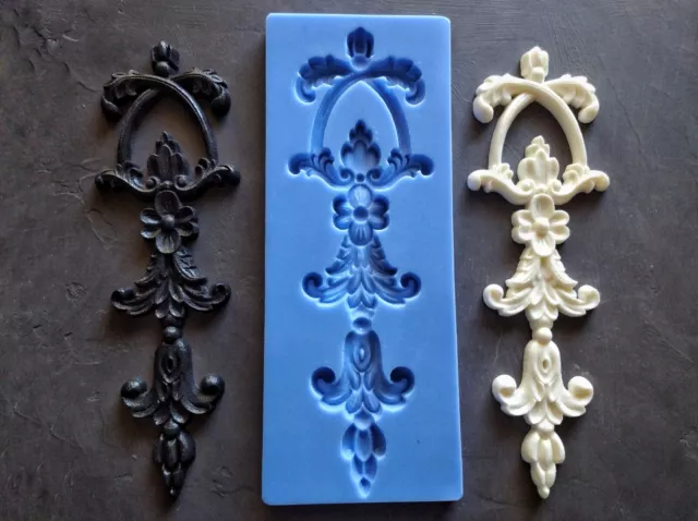 Molde grande de silicona adornada 27 cm de alto, frontón de pared, molduras de muebles,