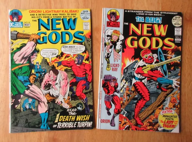 Lot of *2* 1972 NEW GODS: #8, 9 *Kirby! Super Bright & Glossy! HTF White Pgs!!*