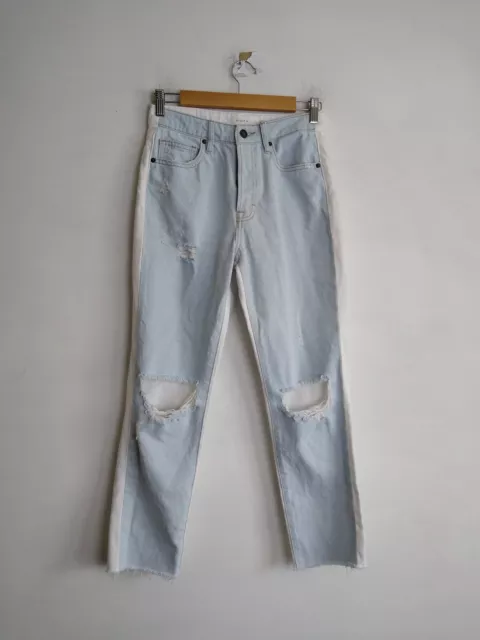 Hidden jeans Womens mid rise Two Tone distressed raw hem Sz 25 white blue NWOT