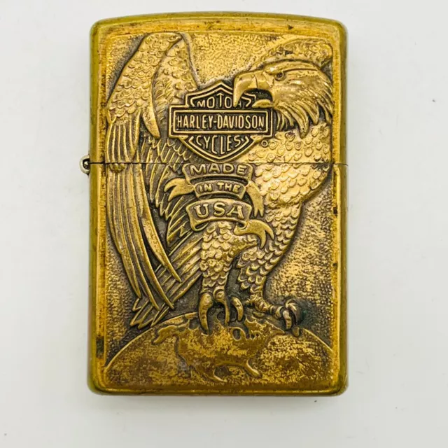 Zippo Brass Lighter Harley Davidson Eagle Made In The USA 2001 VTG RARE💥 Read