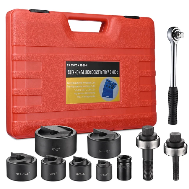 Yescom 6 Ton Manual Knockout Hole Punch Driver Kit 1/2" to 2" 6 Dies Hole Cutter