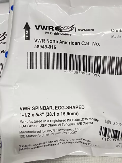 New (5) VWR 1-1/2” x 5/8” PTFE Spinbar Egg Magnetic Stirring Stir Bar 58949-016 2