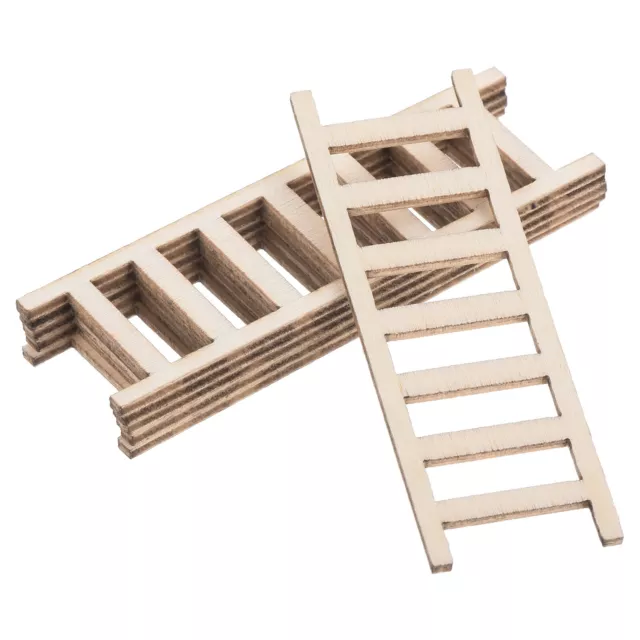 6Pcs 2.4" Miniature Wooden Ladder Dollhouse Straight Ladders, Natural Color