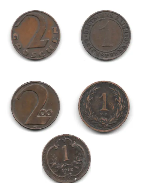Pre World War II Austria-Hungary & German 5 (five) Coin Lot 1902-1935 2