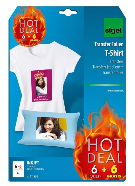 sigel T-Shirt Inkjet Transfer Folien "HOT DEAL" Aktion 197my DIN A4 12 Blatt