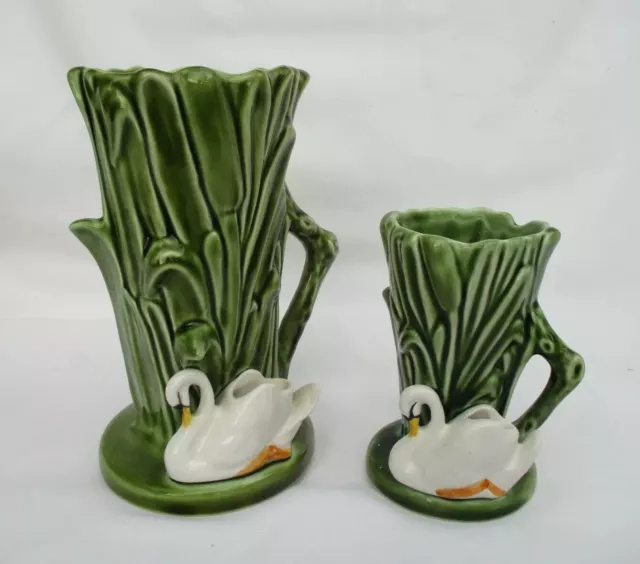 Lovely Matching Pair x 2 1930s/40s Vintage Sylvac Swan and Reeds Stem Bud Vases