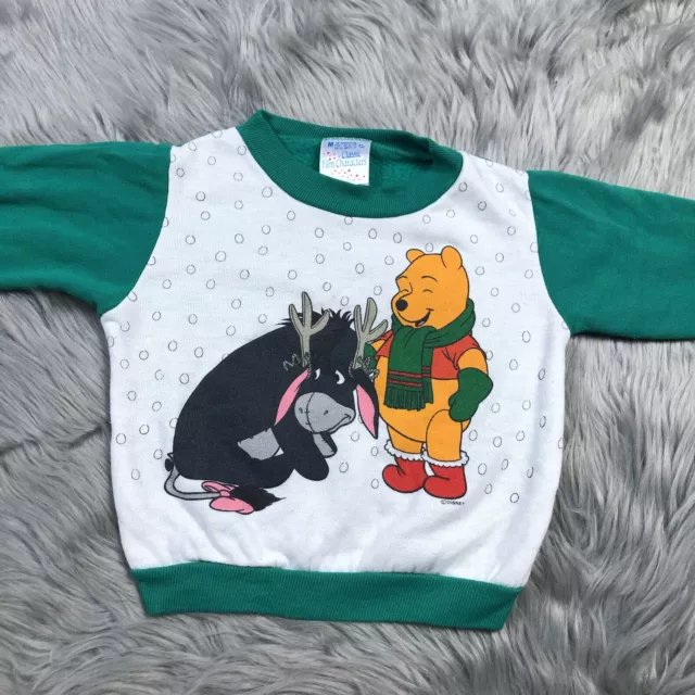 Vintage Baby Disney Sears Green White Xmas Winter Pooh Bear Eeyore Sweater