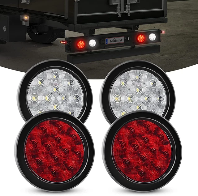4PCS 4” 12LED round Reverse Brake Turn Tail Lights W/Surface Mount Grommet Plugs